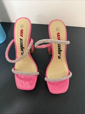Unbranded Pink Rhinestone Strap Block Heel Sandals